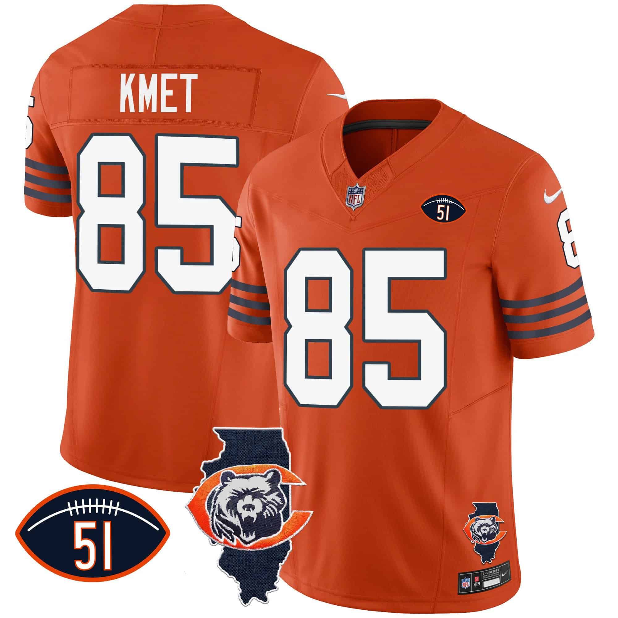 Men Chicago Bears #85 Kmet Orange 2024 Nike Throwback Illinois Patch Vapor NFL Jersey